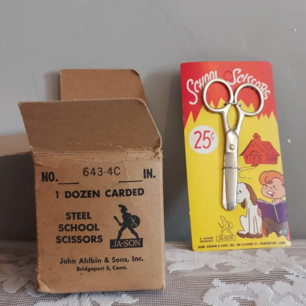 Vintage Ja-Son Steel School Scissors Original Card & Box No 643-4C Bridgeport CT